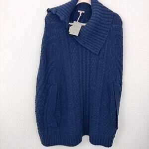 Anthro Fiets Voor 2 Women Cocoon Cable Knit Wool Blend Poncho Sz S/M Poncho Blue